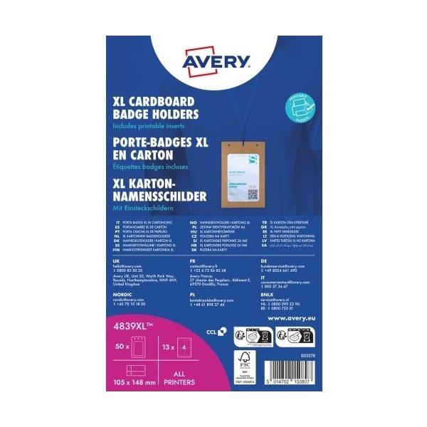 Avery 4839XL Navneskilteholder XL i karton