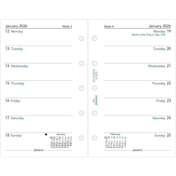 Filofax 2026 Refill | Mini | Uge | Engelsk