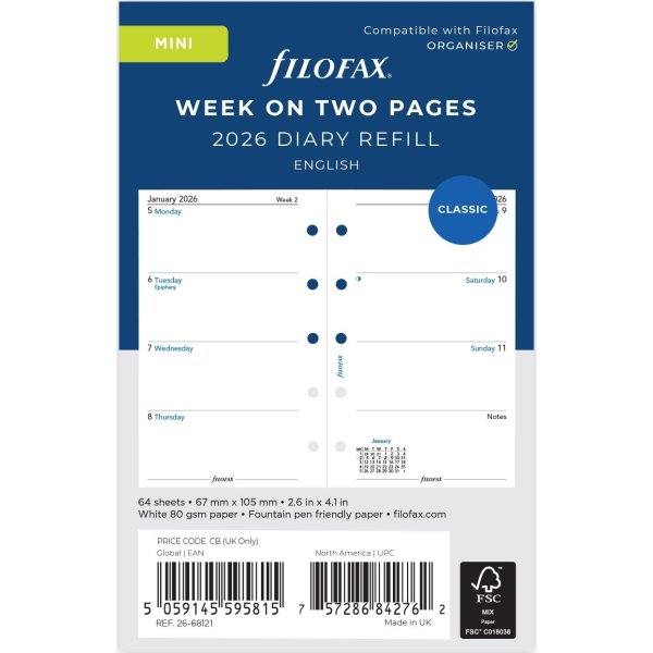 Filofax 2026 Refill | Mini | Uge | Engelsk