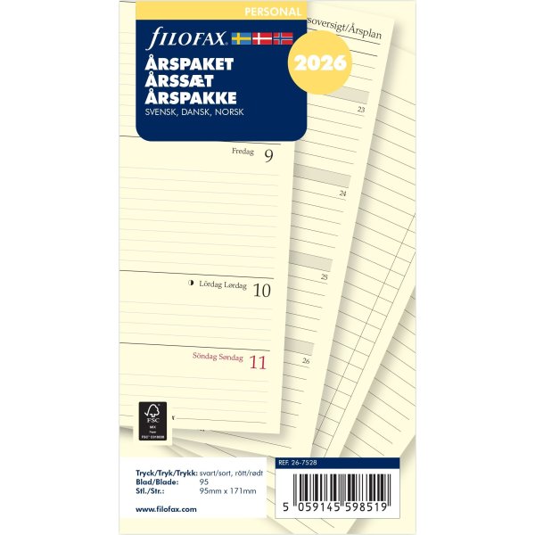 Filofax 2026 Refill | Personal | Årspakke