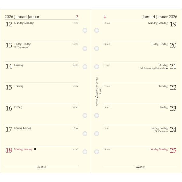 Filofax 2026 Refill | Personal | Uge