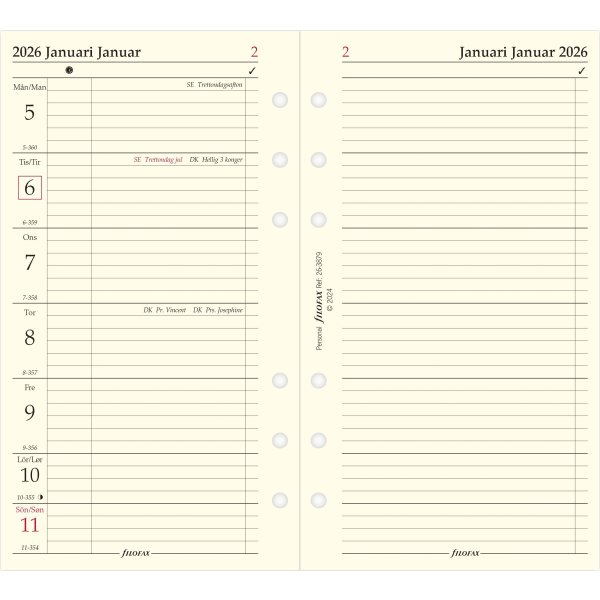 Filofax 2026 Refill | Personal | Uge + Notat