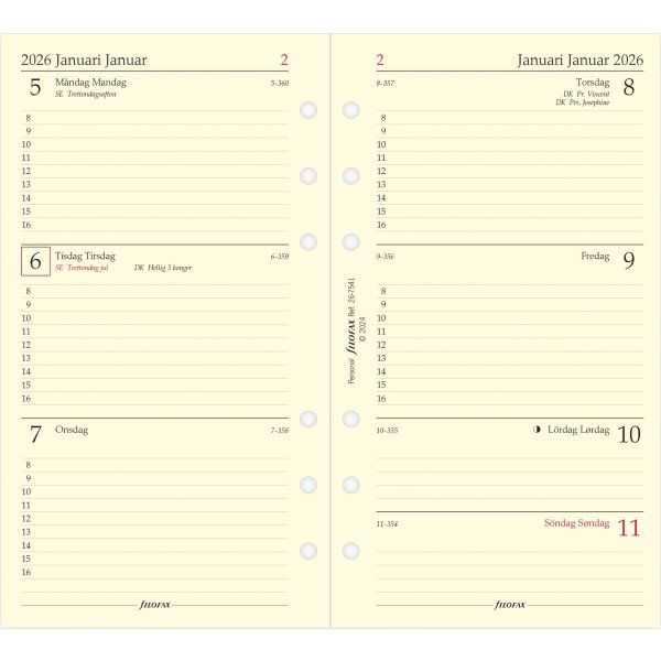 Filofax 2026 Refill | Personal | Uge | Tværformat