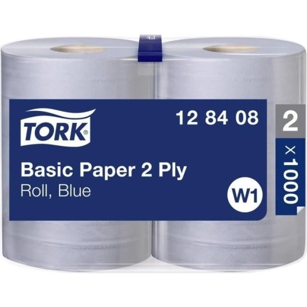 Tork W1 Basic Aftørringspapir, Blå, 2-lag