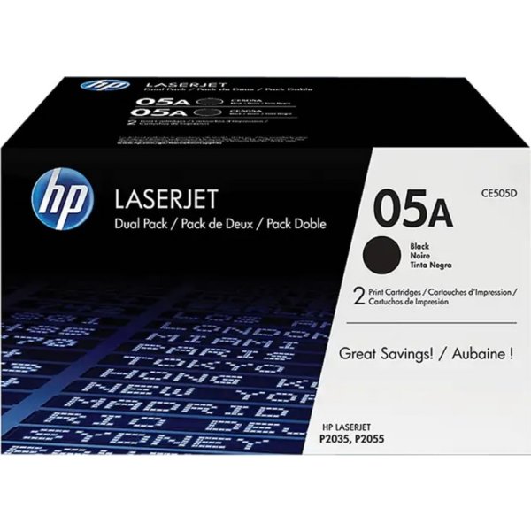 HP 05A/CE505D lasertoner, svart, 2 x 2300 s