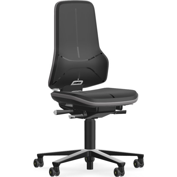 Neon ESD Arbejdsstol, sort/grå, PU-skum, hjul