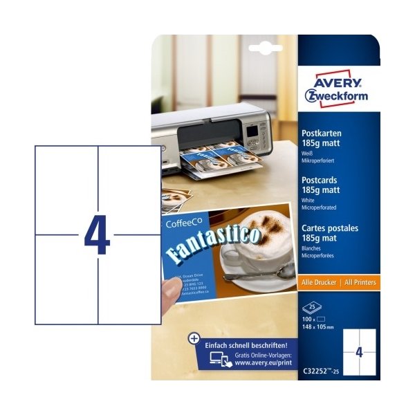 Avery C32252-25 Postkort / Navneskilte | 105x148mm