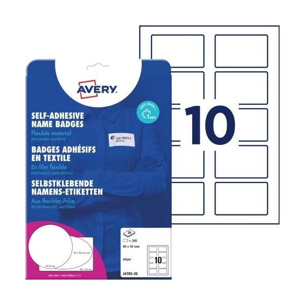 Avery J4785-20 Navneskilte |80x50mm|200 stk.| hvid