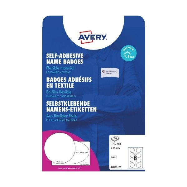 Avery J4881-20 Navneskilte | Ø65mm|160 stk. | hvid