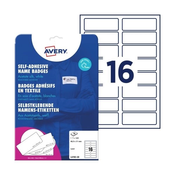 Avery Zweckform L4783-20 Navnebadges, 88,9 x 31 mm
