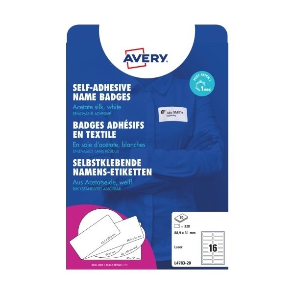 Avery Zweckform L4783-20 Navnebadges, 88,9 x 31 mm