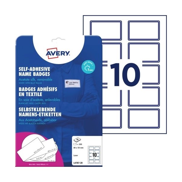 Avery Zweckform L4787-20 Navnebadges, 80x50mm, Blå