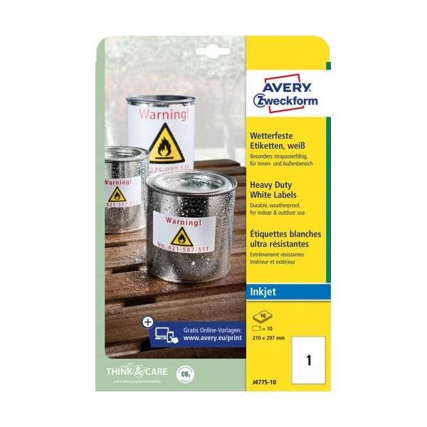 Avery holdbare etiketter | 210x297 mm | 10 stk.