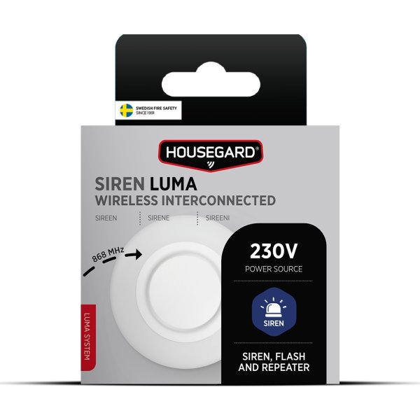 Housegard Luma, trådløs sirene, 230V inkl. batteri
