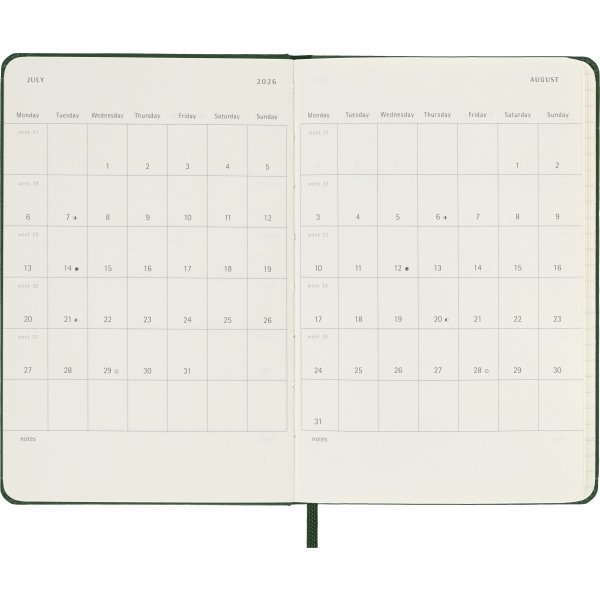 Moleskine 2026 Kalender | H | Uge | Poc. | Grøn