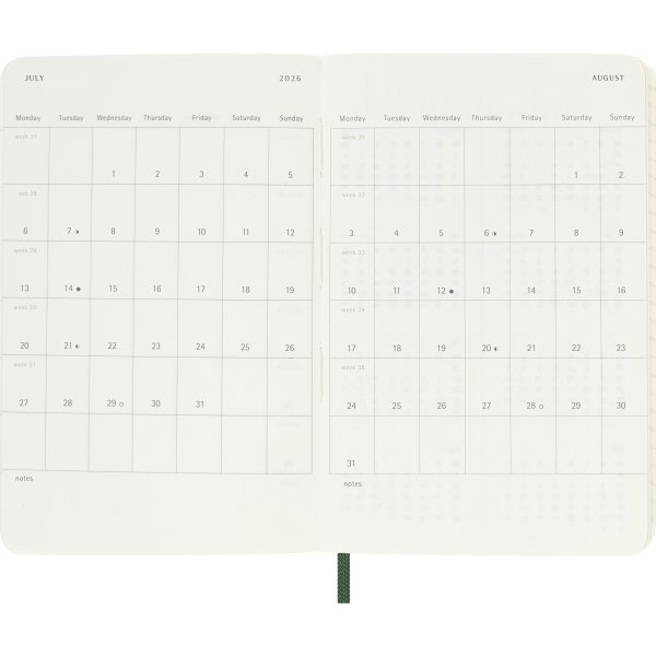 Moleskine 2026 Kalender | S | Uge | Poc. | Grøn