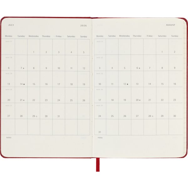 Moleskine 2026 Kalender | H | Dag | Poc. | Rød