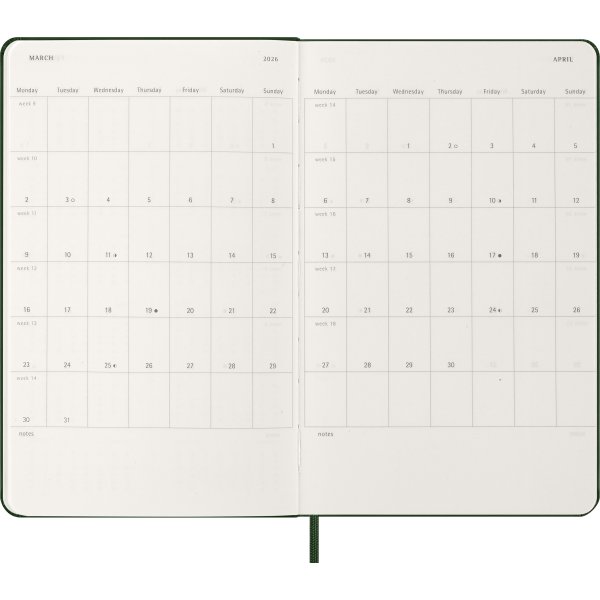 Moleskine 2026 Kalender | H | Uge | L | Grøn