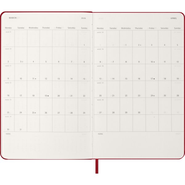 Moleskine 2026 Kalender | H | Uge | L | Rød