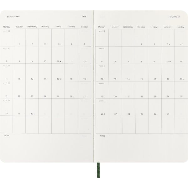 Moleskine 2026 Kalender | S | Uge | L | Grøn