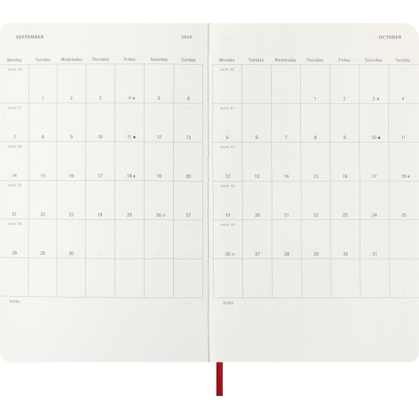 Moleskine 2026 Kalender | S | Uge | L | Rød