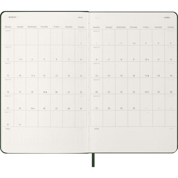 Moleskine 2026 Kalender | H | Dag | L | Grøn