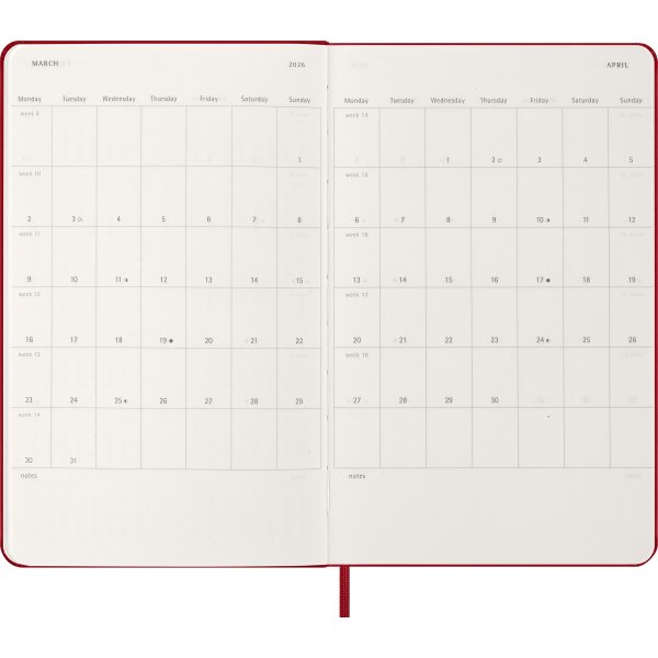 Moleskine 2026 Kalender | H | Dag | L | Rød