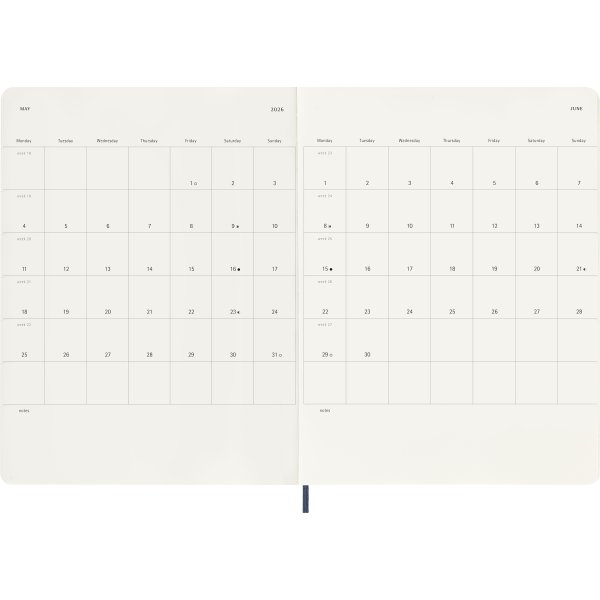 Moleskine 2026 Kalender | S | Uge | XL | Blå