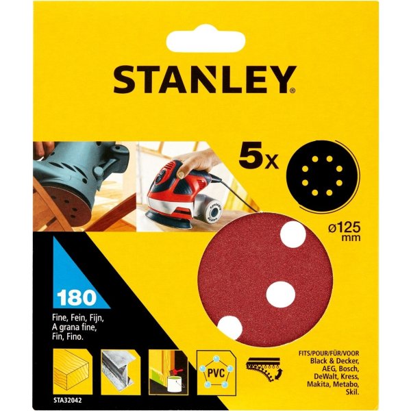Stanley Slibeskive Ø125 mm, korn 180, 5 stk.