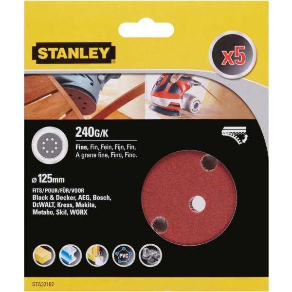 Stanley Slibeskive Ø125 mm, korn 240, 5 stk.