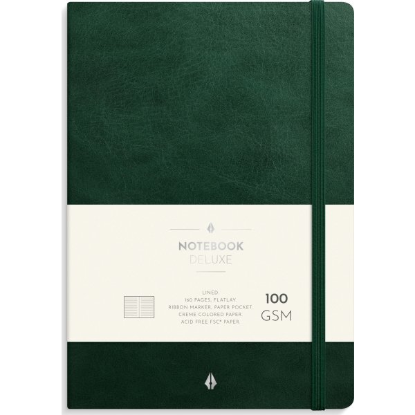 Burde Deluxe Notesbog, A5, linjeret, dark green