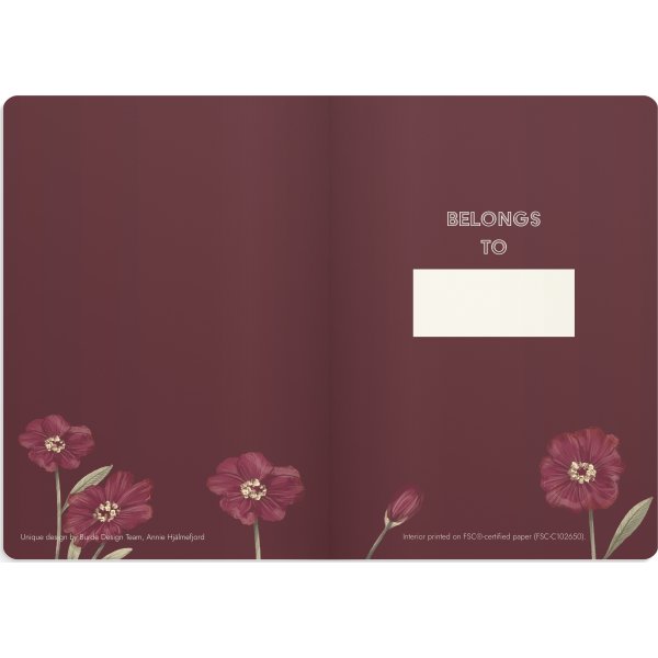 Burde Deluxe Notesbog | A5 | Linj. | Burg. flowers