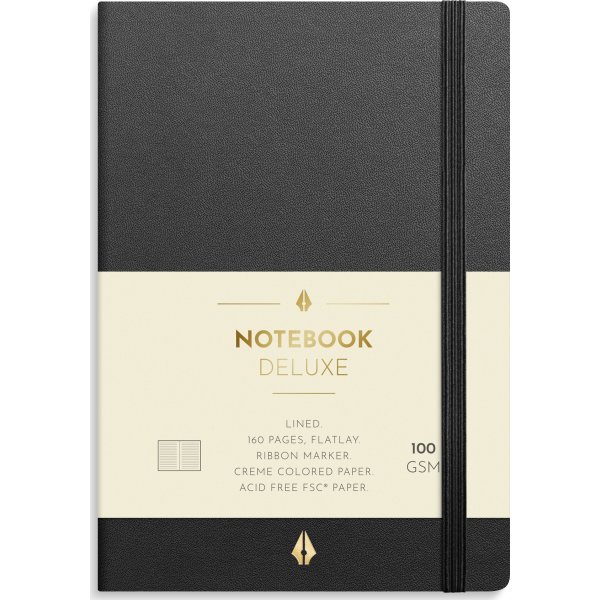 Burde Deluxe Notesbog, A6, linjeret, black