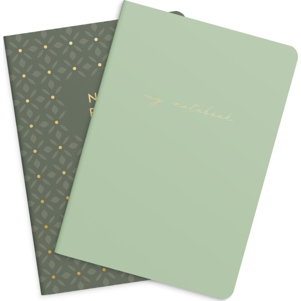 Burde Notesbog | 14x21 cm | 2-pk | Green & pattern