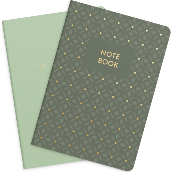 Burde Noteshæfte, 14x21 cm, 2-pk, green & pattern