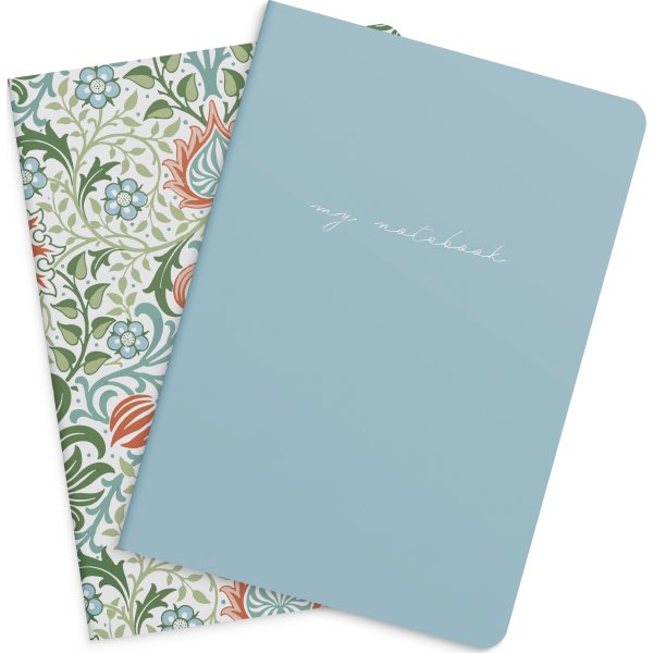 Burde Noteshæfte, 14x21 cm, 2-pk, blue & flower