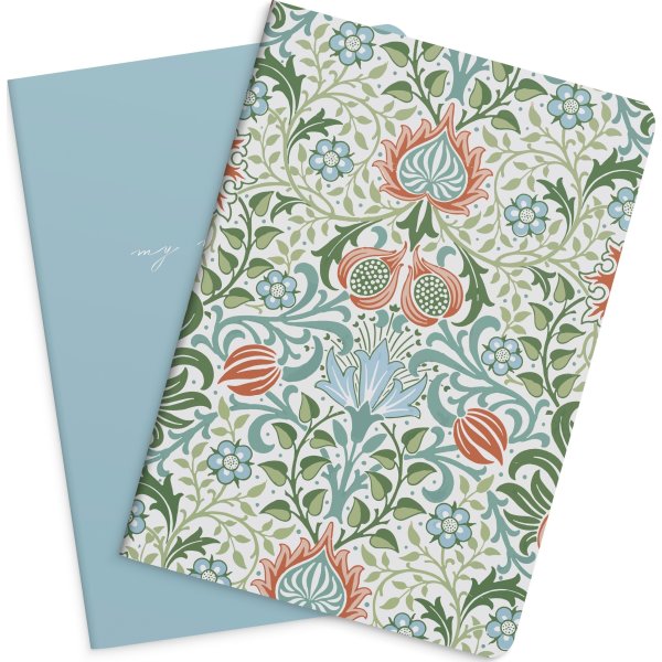 Burde Noteshæfte, 14x21 cm, 2-pk, blue & flower