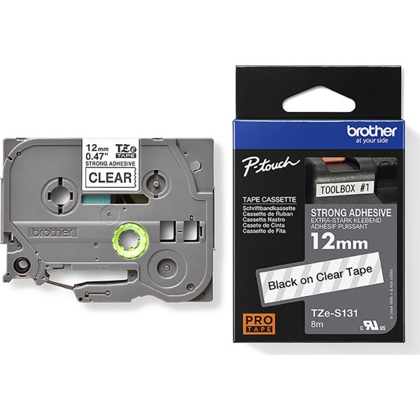 Brother TZe-S131 stærk labeltape, 12mm, sort/klar