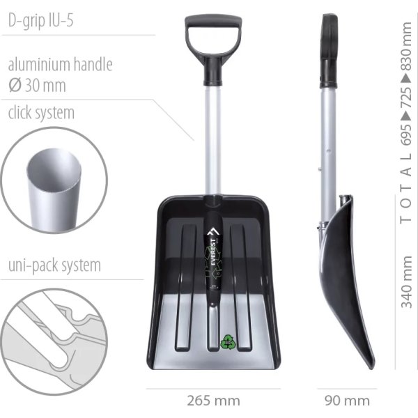 Sneskovl m/teleskop t/bil, H69,5-83 cm, alu, sort