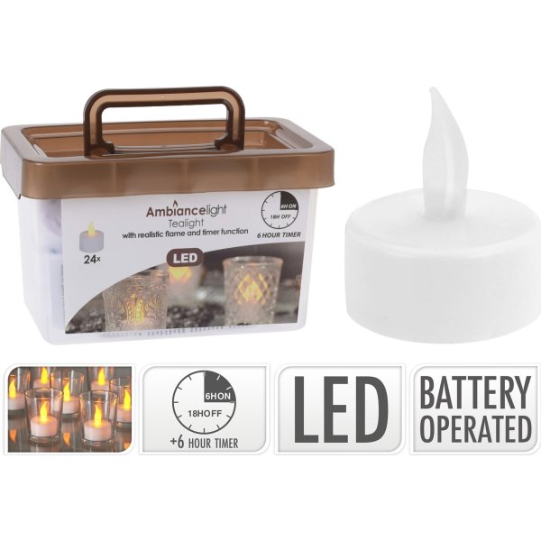 LED Fyrfadslys m. Timer, 24 stk., Ø38 mm