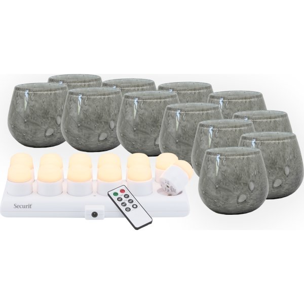 Securit® LUNA grå glasstage m/hvid LED, 12 stk
