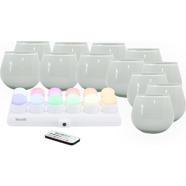 Securit® LUNA hvid glasstage m/farve LED, 12 stk