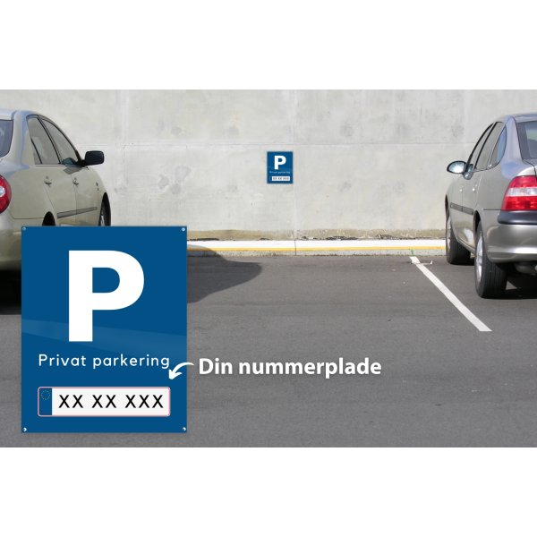 Skilt | P + Privat parkering + nr.plade | 2025 cm