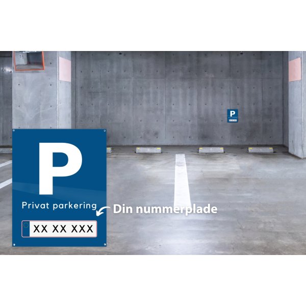 Skilt | P + Privat parkering + nr.plade | 2025 cm