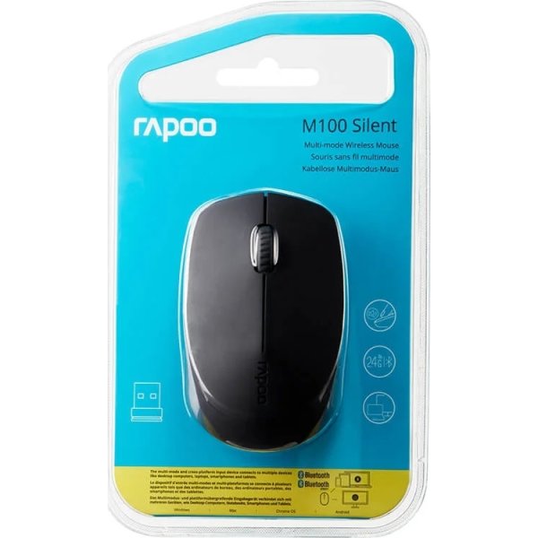 RAPOO Mus M100 Lydløs, Trådløs, Multi-Mode, grå