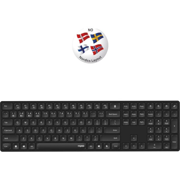 RAPOO Tastatur E8020, Multi-Mode, Trådløs, smalt