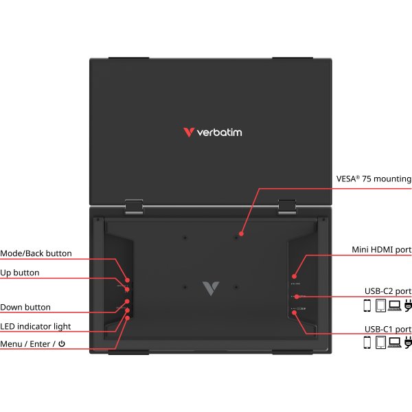 Verbatim 15.6'' Dual Transportabel skærm
