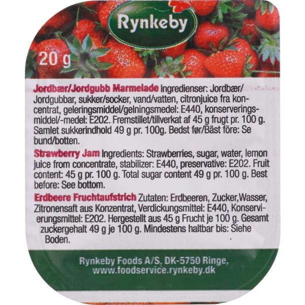 Rynkeby Marmelade, Jordbær, 132 pakker á 20 g