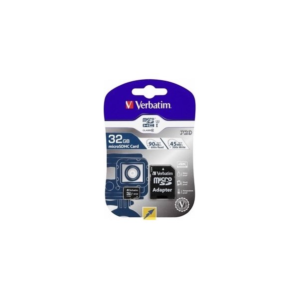 Verbatim Micro SDXC Kort PRO, 64GB U3, Adaptor