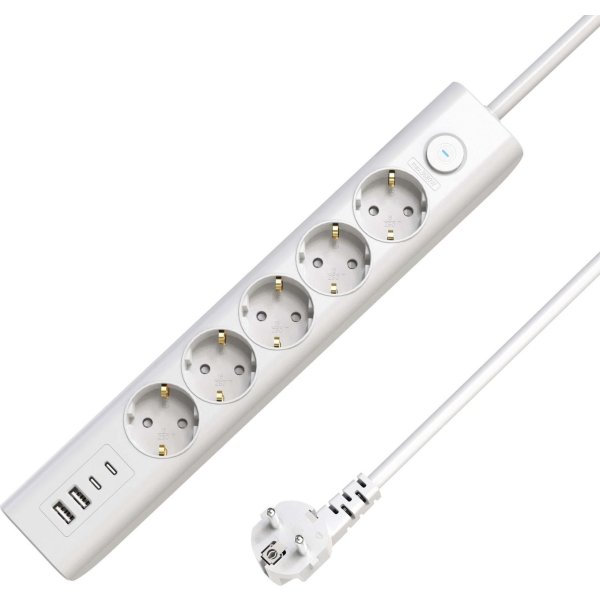 MicroConnect Stikdåse, 5-stik, med USB